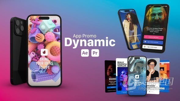 动态介绍APP应用程序推广演示视频动画-AE&amp;PR模板 Dynamic App Promo  灵感中国网 www.lingganchina.com