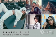 时尚蓝调街拍人像PS动作及Lightroom预设 Pastel Blue Tones Action & Lightroom Preset