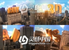 三维城市建筑场景中大文字展示动画AE模板 Videohive Epic Golden Title In City