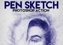 钢笔素描速写特效PS动作 Pen Sketch Photoshop Action 附视频教程