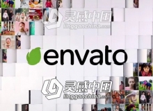 照片墙三维立体马赛克方块翻转组合LOGO标志片头AE模板
