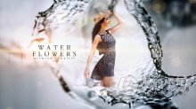 3D水花飞溅水流泼洒慢动作展示清新优雅婚礼相册清雅视频开场 AE模板 AE工程文件 Water Flower Slideshow