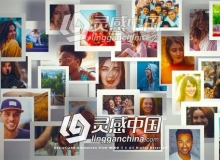 多张图片悬挂照片墙LOGO标志展示片头AE模板 Multi Photo Frames Logo Opener
