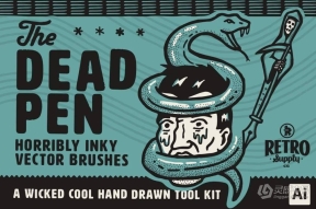 AI笔刷-62支手绘插画散点图案精细线条水墨艺术Ai矢量笔刷 Retro Supply – The Dead Pen Brush Pack