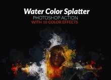 水彩飞溅PS特效动作 Water Color Splatter Photoshop Action(附视频教程)