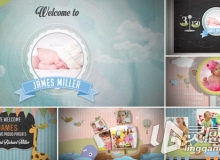 卡通儿童婴儿相册照片展示栏目开场AE模板Videohive Birth Announcement - Baby Pho...