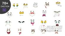 AE模板 70+卡通2D脸表情包动画Cartoon Emoticons AE工程 AE文件