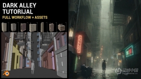 Blender制作黑暗小巷电影级工作流程视频教程 Dark Alley, Full Blender Cinematic Workflow + 300 assets