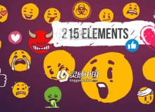 215个手绘二维卡通社交媒体可爱表情动画AE模板