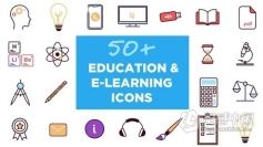 50个手绘卡通教育电子学习动态图标动画FCPX插件 Animated Icons for Education and E-learning