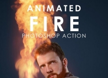 GIF动画火焰燃烧PS动作 Animated Fire Photoshop Action 附操作视频教程