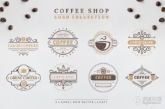 8个咖啡饮品奶茶品牌店面LOGO标志设计AI模板 Coffee Logo Collection