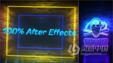 霓虹灯立方体木材通道场景动画LOGO片头 AE模板 AE工程文件 Grunge Neon Intro